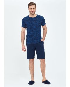 NAVY BLUE O-COLLAR SHORTS SET