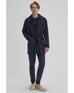 NAVY BLUE MEN'S PLAID DRESSING GOWN