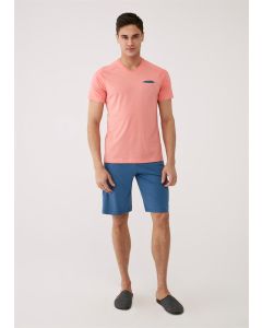 Salmon v-neck short sleeve shirts jacquard men team