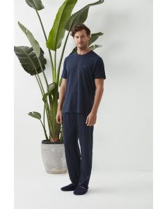 NAVY BLUE NECK JACQUARD MEN'S PAJAMAS SET