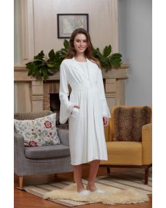 ECRU FRONT BUTTONED CHIFFON LOHUSA DRESSING GOWN