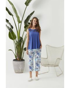 BLUE HANDLESS FLORAL WOMEN'S CAPRI SET