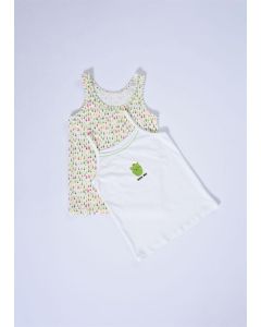 GREEN- ECRU 2-COMBED CACTUS PATTERNED GIRL UNDERSHIRT