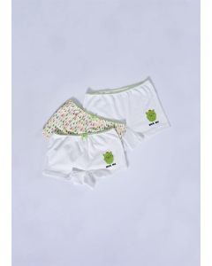 GREEN- ECRU 2 PCS COMBED CACTUS PATTERNED GIRL BOXER