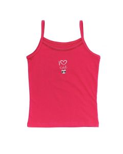 FUCHSIA-ECRU COTTON CATS EMPIRED GIRL 2-PIECE UNDERSHIRT