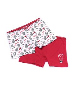 FUSHIA-ECRU COTTON CATS EMPIRED GIRL 2-PIECE BOXER