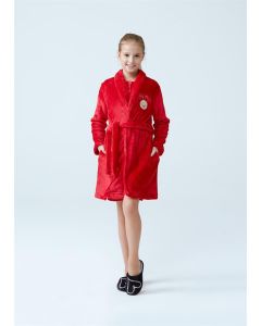 RED BELTED PRINTED GIRL DRESSING GOWN