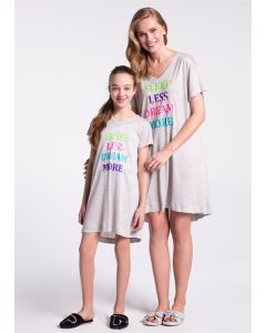 GRAY MELANGE V-NECK VISCOSE GIRL NIGHTGOWN