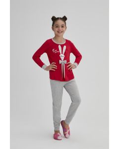 girls red cotton pajamas rabbit red