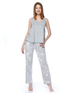 GRAY MELANGE COTTON BIKE O-COLLAR PAJAMAS SET