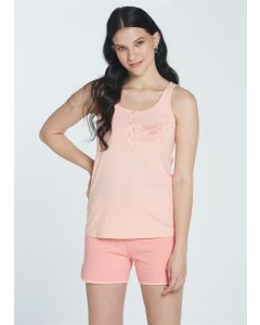 SALMON COTTON SLEEVELESS SHORTS SET