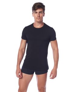 BLACK COMPACT O-COLLAR T-SHIRT