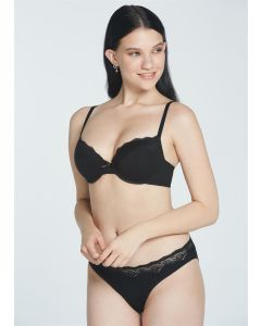 BLACK TAKE IT EASY ALMOND HALF PUSH-UP SINGLE BRA