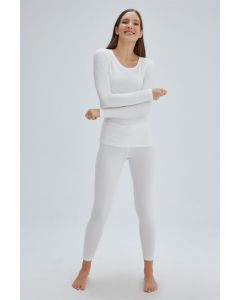 ecru round-neck long-sleeve thermal underwear female single parent