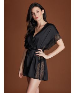 BLACK DREAM COLLECTION SATIN SHORT DRESSING GOWN
