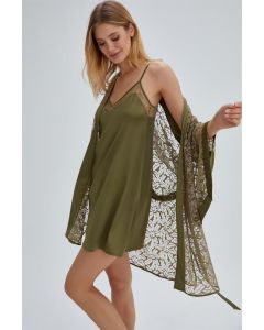 short kimono dressing gown ruched green naphtha is jennıef