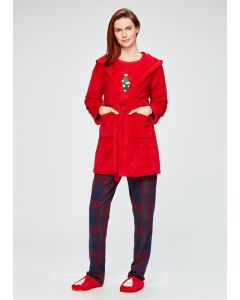 WOMEN DRESSING GOWN WITH RED POLAR POCKET