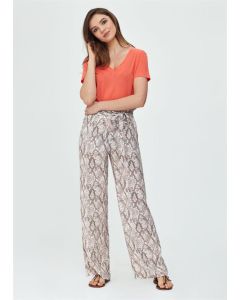 beige snake print articulated bound women's trousers