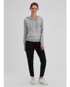 gray melange pads zippered sweatshirt women