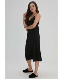 ثياب النوم الطويل الأسود للنساء من مودال مع الحمالات