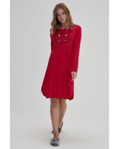 ثياب النوم الأحمر للنساء من مودال بتطريز الثعلب بياقة على شكل O