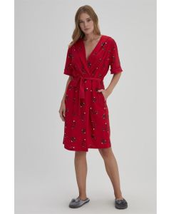 RED WOMEN MODAL MORNING FOX PATTERNED DRESSING GOWN