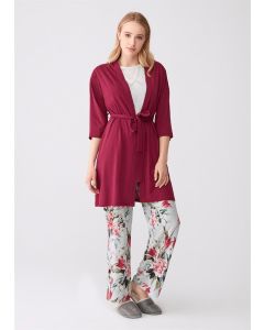 burgundy cotton - modal women's dressing gown
