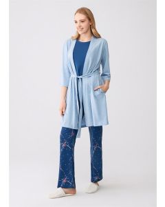 blue melange cotton - modal women's dressing gown