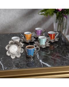 Damla Colored Turkish coffee Cup Set - 6 Cups