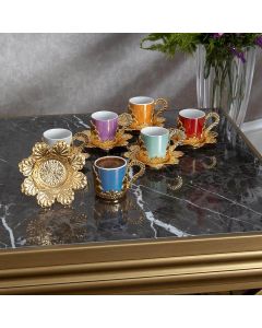 Damla Colored Turkish Coffee Cup Set - 6 Cups