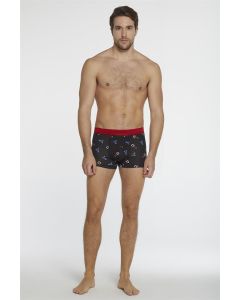 compact black male red hat patterned boxer