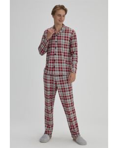 men's cotton shirts long sleeve red plaid pajama sets