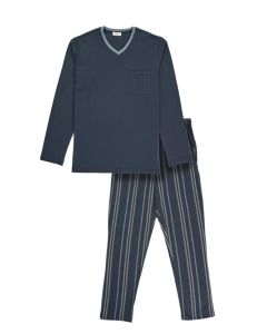 six men navy blue cotton striped pajama sets