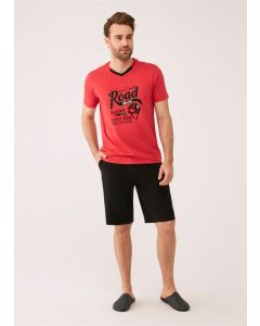 red v-neck modal six pre-printed shorts set of 2 male thread