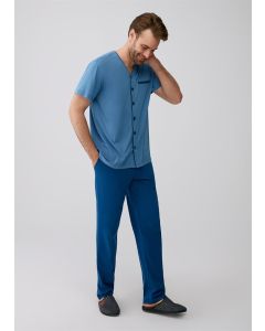 blue short-sleeved pajama sets men's shirts modal fabric