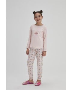 pink bunny girl interlock collar pajama sets it printed