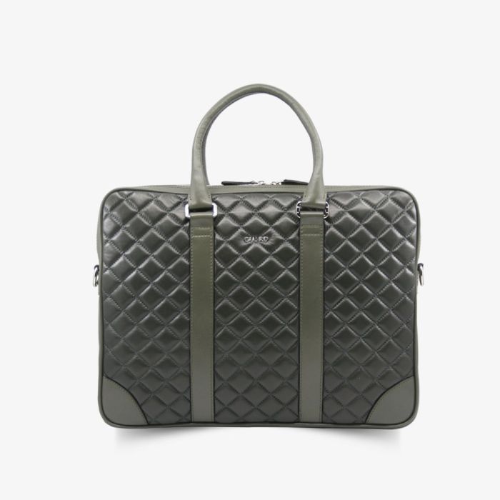 Derideposu Capitone Printed Laptop Entry Green Leather Briefcase