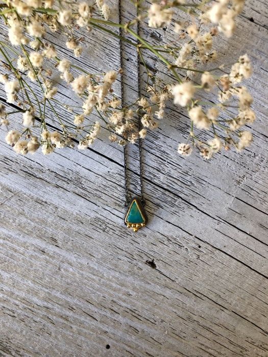 Silver Triangle Formed Turquoise Stone Necklace