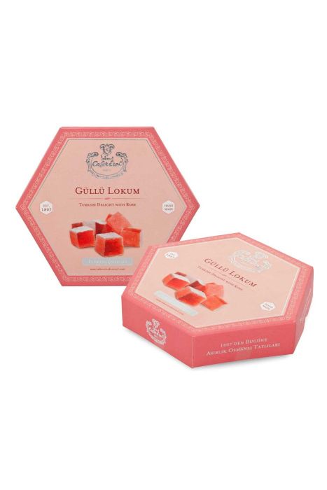Turkish Delight with Rose in Hexagonal Box
