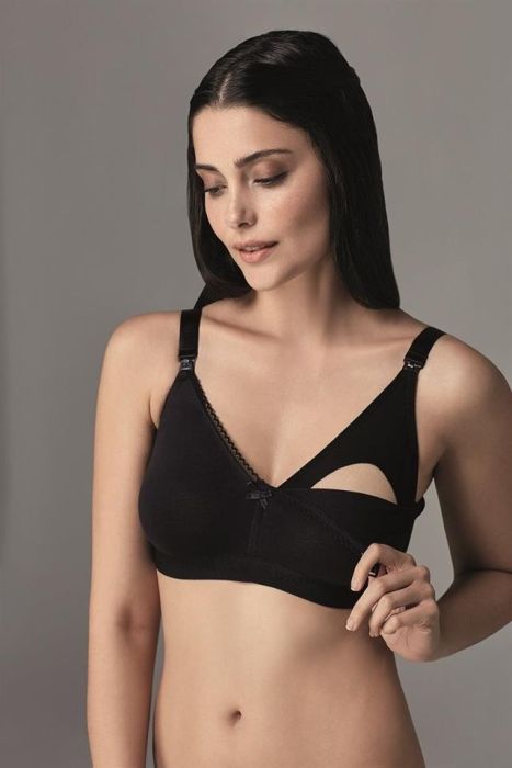 black combed breastfeeding bra