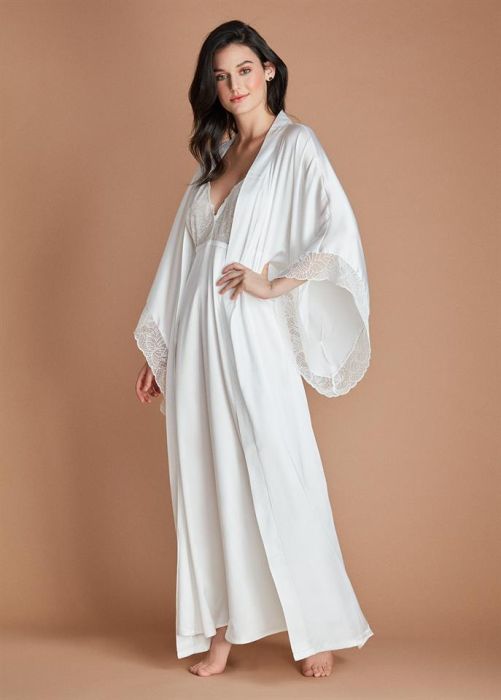 ECRU DREAM COLLECTION SATIN LONG DRESSING GOWN