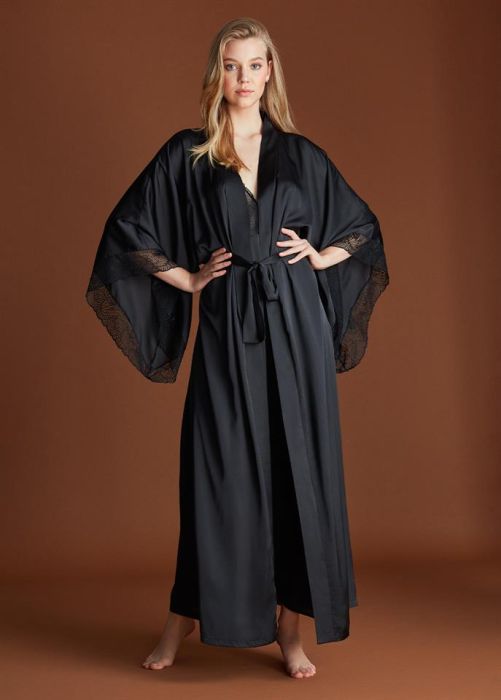 BLACK DREAM COLLECTION SATIN LONG DRESSING GOWN