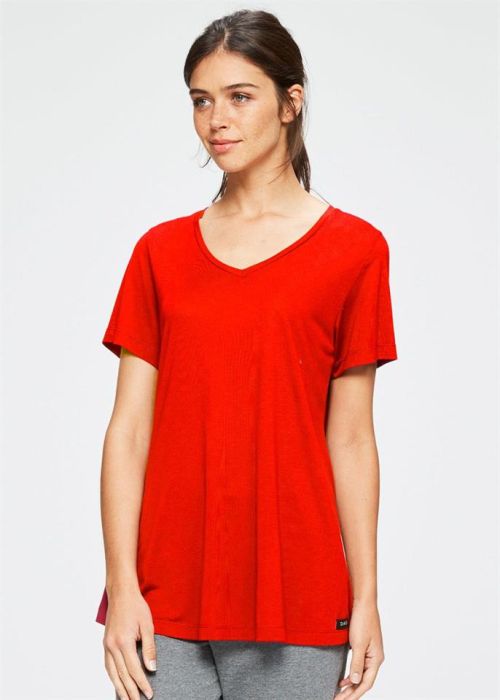 Modal red v-neck short sleeve t-shirt woman