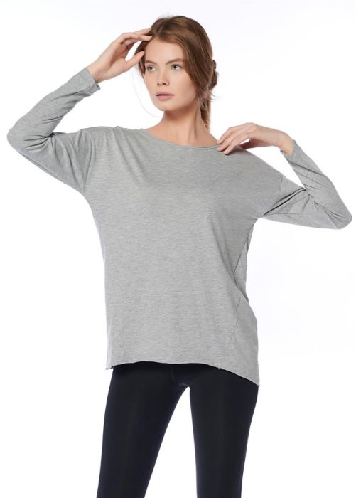 gray melange t-shirt large collar draped woman