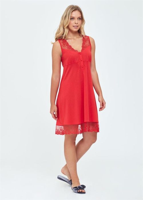 RED MODAL RED TULLE DETAILED SLEEVELESS NIGHTGOWN