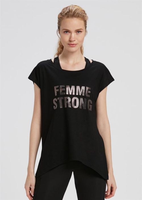 BLACK ROUND COLLAR FEMME PRINTED WOMEN'S T-SHIRT