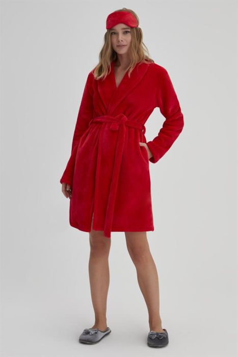 RED WOMEN POLAR DRESSİNG GOWN
