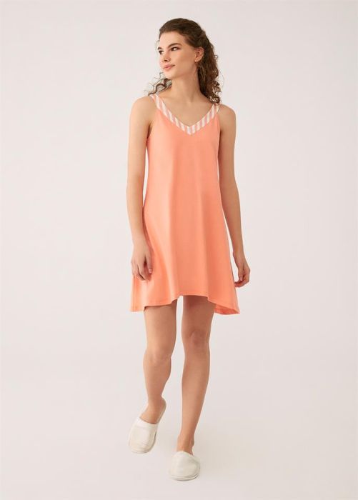 SALMON V-NECK MODAL FABRIC WOMEN SLEEVELESS NIGHTGOWN