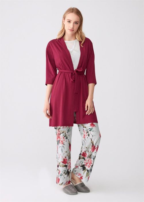 burgundy cotton - modal women's dressing gown