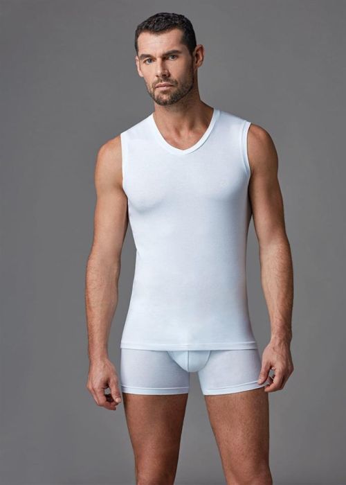 white men's cotton v-neck sleeveless undershirt